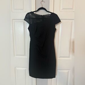 Calvin Klein Black Asymmetrical Dress with Mesh Accent